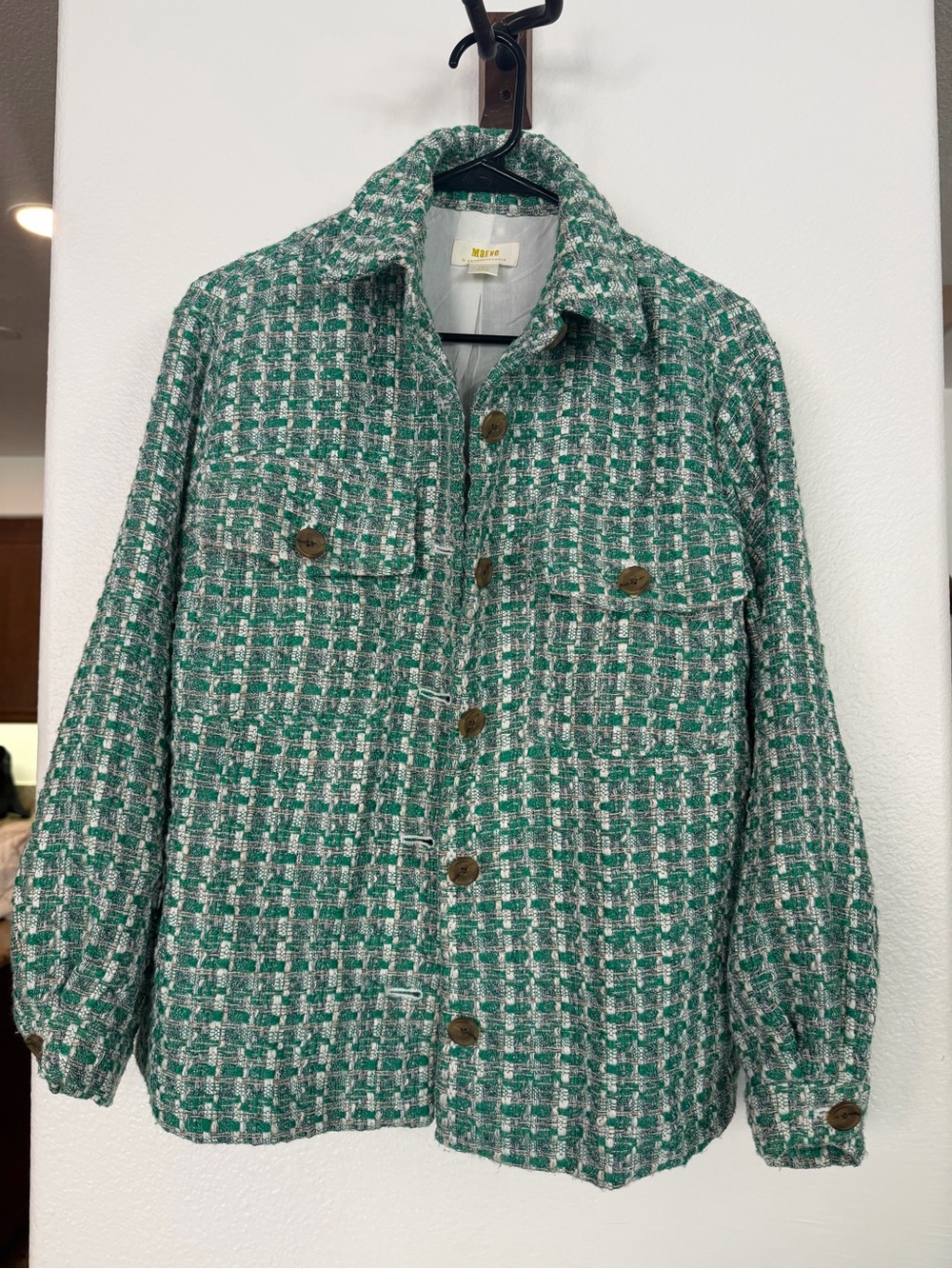 Anthropologie Green Tweed Button-Front Shacket